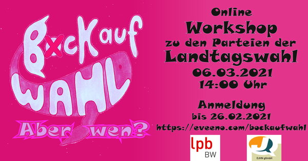 Bock auf Wahl? Jungwähler aufgepasst! Du interessierst dich für Politik oder möchtest wissen welche Partei deine Interessen vertritt? Dann bist Du bei diesen beiden Veranstaltungen genau richtig! Digitaler Workshop Bock auf Wahl? – Aber Wen? Die Landeszentrale für politische Bildung und die Jugendhäuser in Trägerschaft der DJHN, präsentieren Euch den Workshop Bock auf Wahl? – Aber Wen?. Was Euch erwartet? Ihr dürft jetzt wählen, wisst aber gar nicht welche Partei Eure Interessen am besten vertritt? Dieser Workshop soll Licht in das Dunkel bringen und zeigt Euch, wie die Parteien Wahlkampf betreiben und für was sie stehen. Außerdem wird Euch erklärt wie die Abgeordneten des Landtags gewählt werden und welche Funktion sie haben. Na neugierig geworden? Dann nimm teil am digitalen Workshop am Samstag, den 06.03.2021 von 14 – 17 Uhr, via Zoom. Anmeldung für den Workshop über: www.eveeno.com/bockaufwahl. Bock auf Wahl? Jungwähler aufgepasst! Du interessierst dich für Politik oder möchtest wissen welche Partei deine Interessen vertritt? Dann bist Du bei diesen beiden Veranstaltungen genau richtig! Digitaler Workshop Bock auf Wahl? – Aber Wen? Die Landeszentrale für politische Bildung und die Jugendhäuser in Trägerschaft der DJHN, präsentieren Euch den Workshop Bock auf Wahl? – Aber Wen?. Was Euch erwartet? Ihr dürft jetzt wählen, wisst aber gar nicht welche Partei Eure Interessen am besten vertritt? Dieser Workshop soll Licht in das Dunkel bringen und zeigt Euch, wie die Parteien Wahlkampf betreiben und für was sie stehen. Außerdem wird Euch erklärt wie die Abgeordneten des Landtags gewählt werden und welche Funktion sie haben. Na neugierig geworden? Dann nimm teil am digitalen Workshop am Samstag, den 06.03.2021 von 14 – 17 Uhr, via Zoom. Anmeldung für den Workshop über: www.eveeno.com/bockaufwahl.
