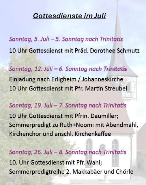 Gottesdienste im Juli