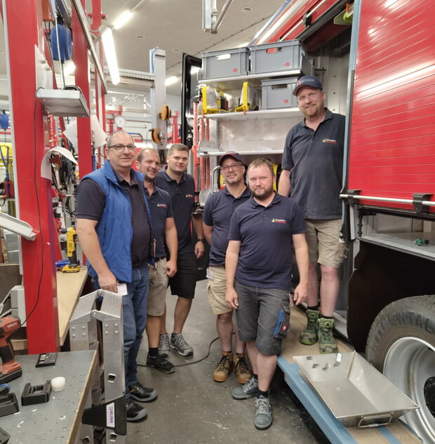 Die Kirchheimer Delegation im Rosenbauer-Werk Luckenwalde
