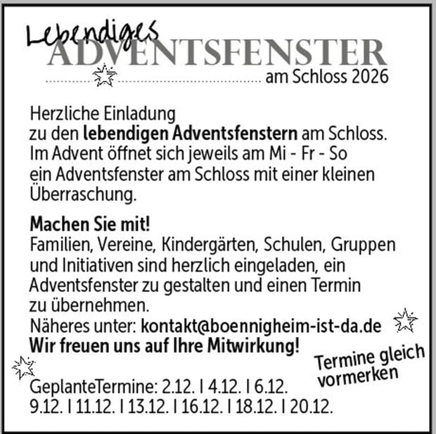 Lebendiges Adventsfenster am Schloss 2026